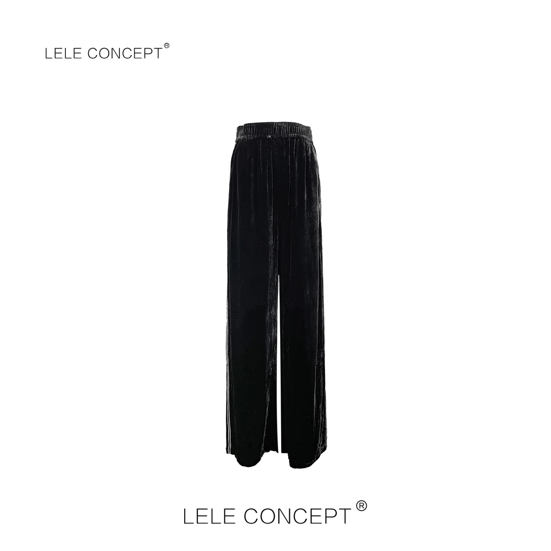 LELE CONCEPT丨【如一】时尚休闲百搭款侧条纹丝绒阔腿裤K0443