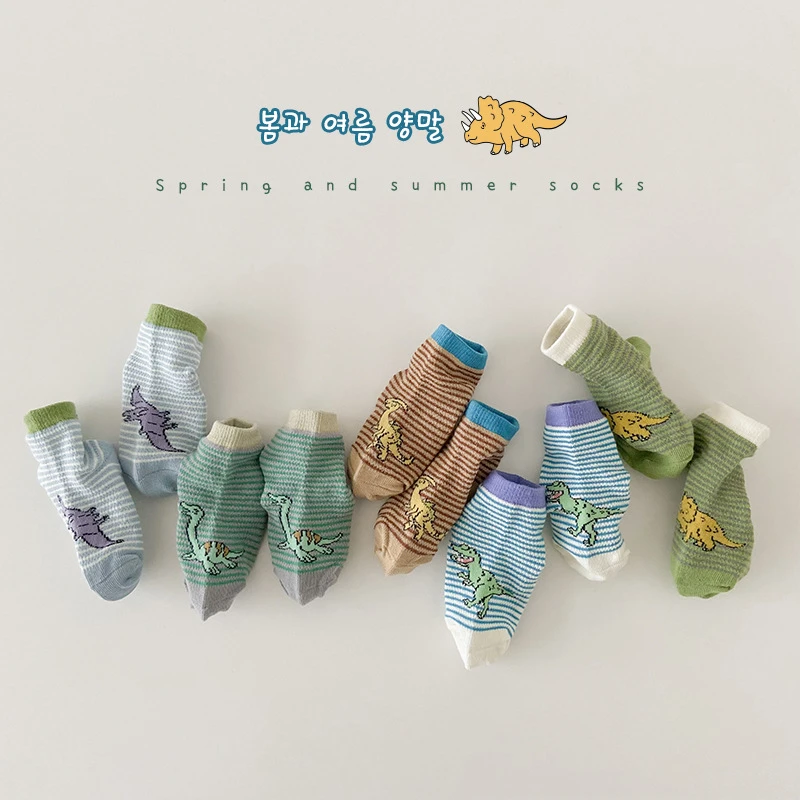 1349儿童袜子2023春夏季薄款透气宝宝袜子卡通恐龙男宝网眼袜