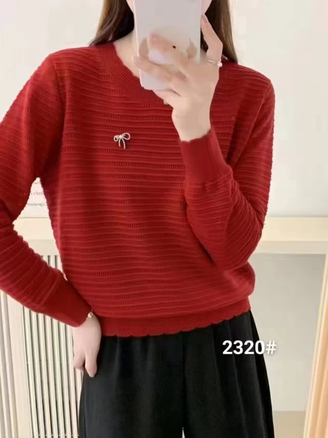 春季长袖衫网红套头圆领上衣淑女毛针织衫百搭时尚秋冬休闲