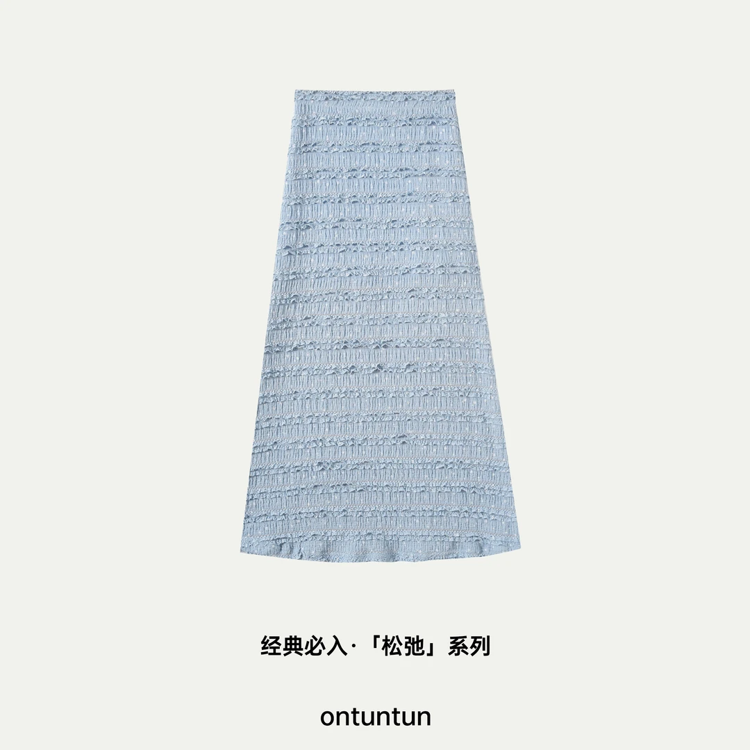 【坨坨耶】6/4新品 奶蓝大肠圈圈 褶皱叠叠垂感包臀半身蛋糕裙