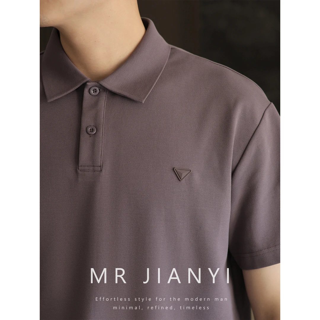 MRJIANYI夏季都市无痕翻领三角标polo衫商务休闲高级短袖T恤男装