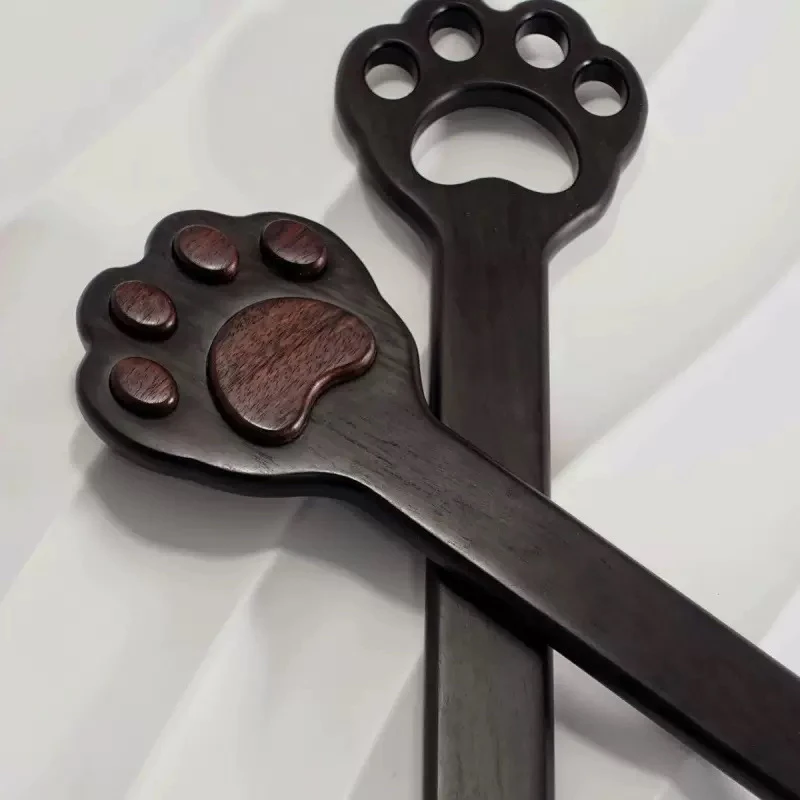 【夜色】新中式木镂空猫爪经络拍打棒黑檀实木按摩锤
