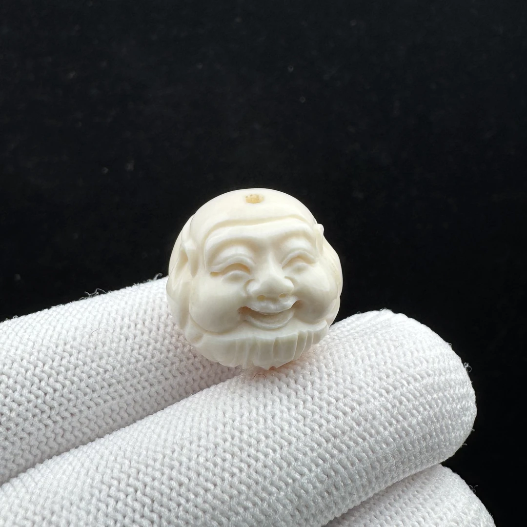 S9685 天然猛犸牙 雕刻弥勒单珠19mm支持鉴定 假一罚四