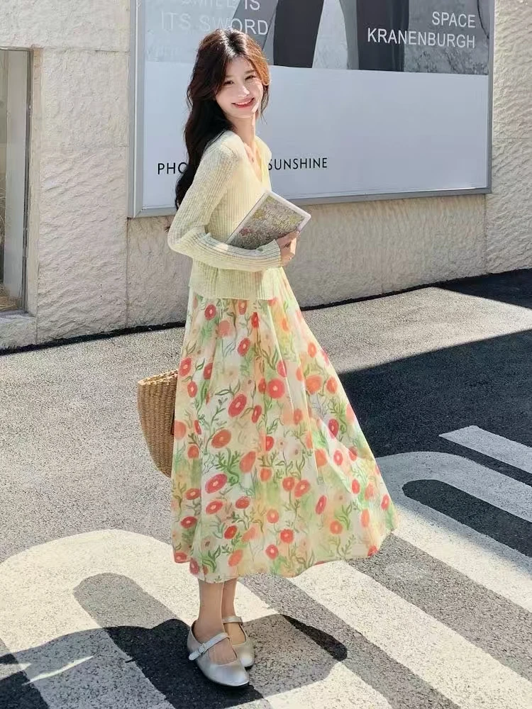 法式甜美碎花连衣裙2025夏日绝美小裙子漂亮开衫Y017