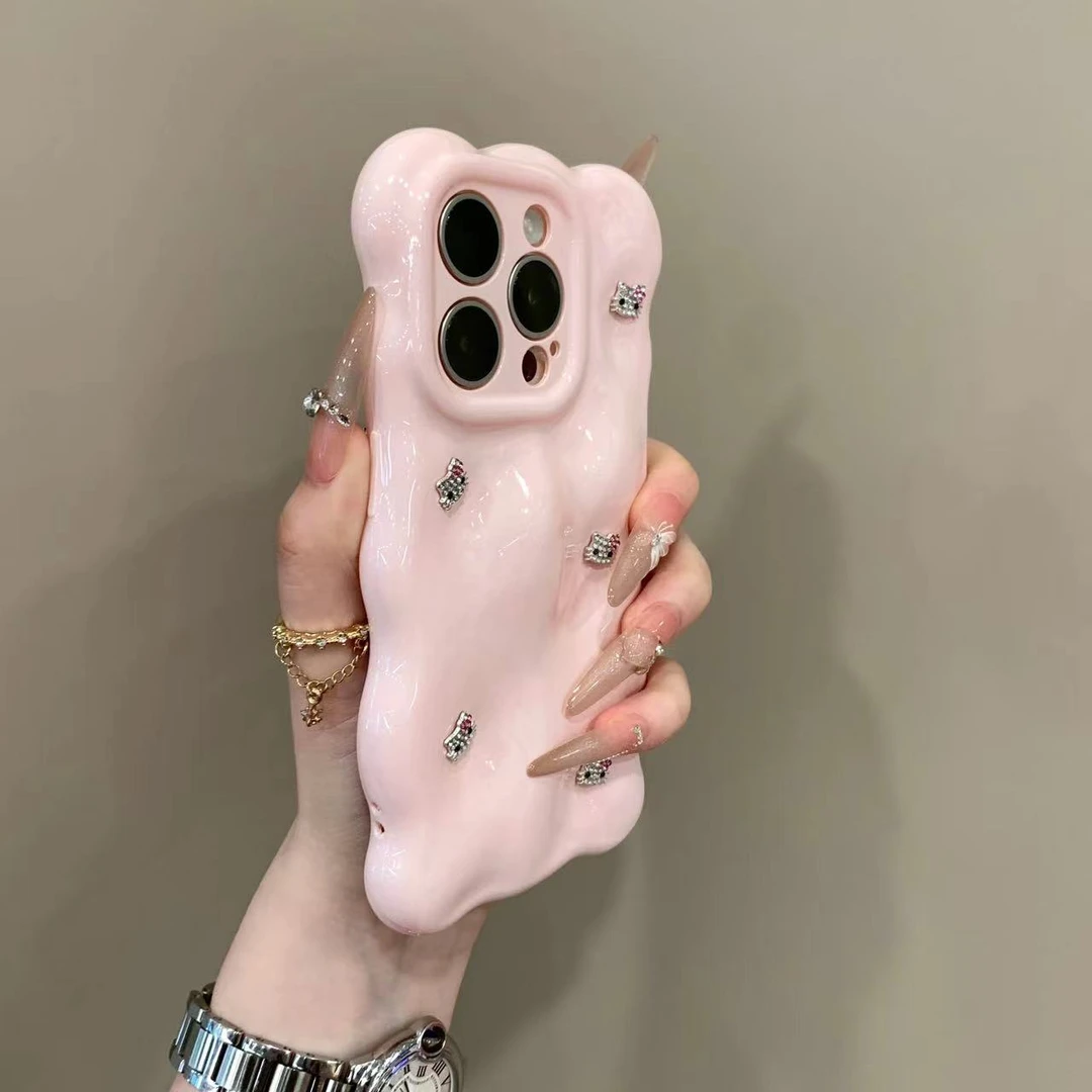 日韩少女粉水钻猫咪适用16promax苹果15Pro手机壳iPhone14全包13