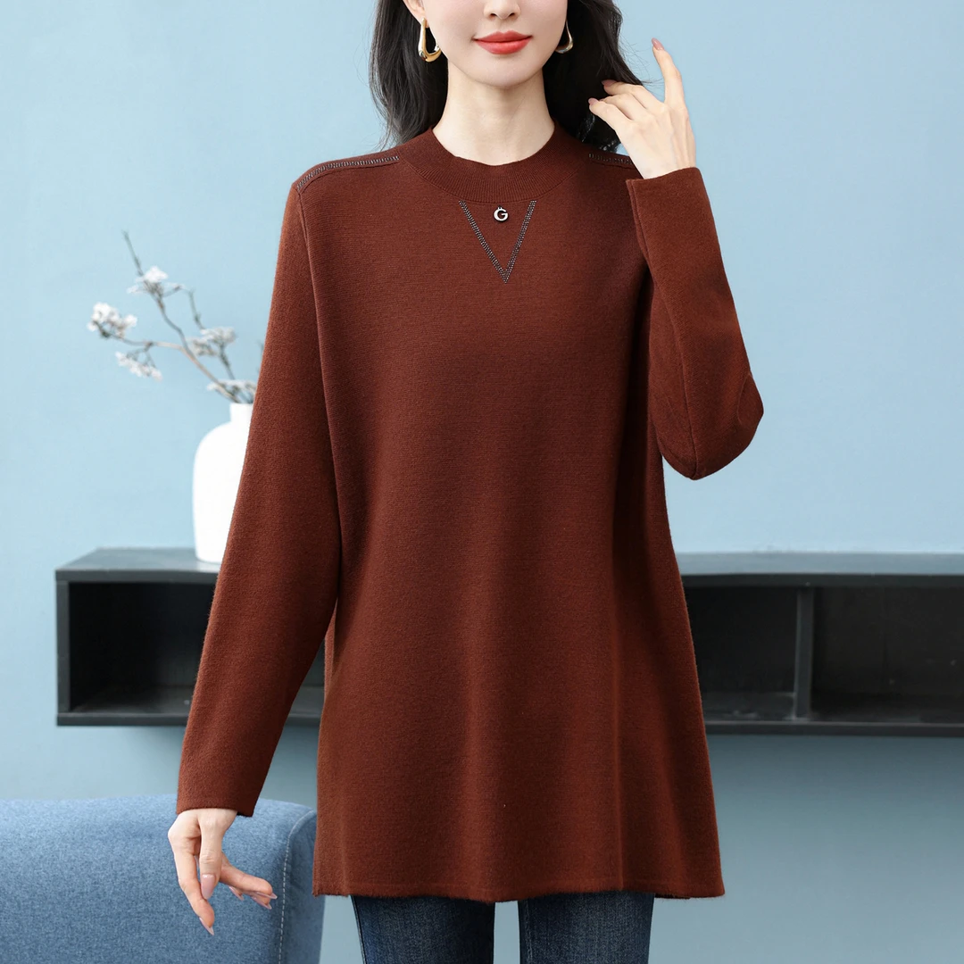 长款打底衫女秋冬遮屁股显瘦高档洋气上衣时尚宽松妈妈装毛衣大码