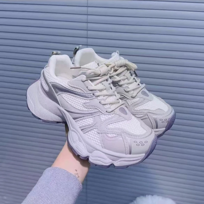 欧洲站厚底老爹鞋女2025春季新款小个子网面透气运动鞋百搭休闲鞋