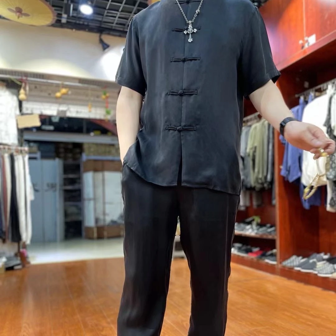 一套铜氨丝唐装【短袖裤子】蒙鲤大田825短袖875裤子套装