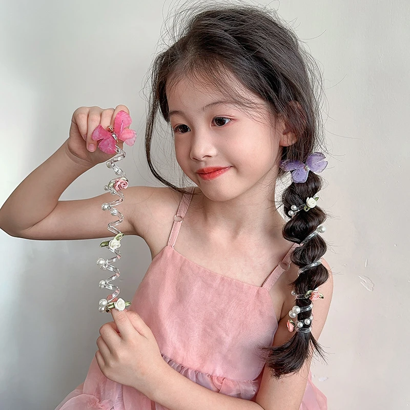 儿童蝴蝶珠珠电话线发圈宝宝马尾辫神器发绳女童扎头发小女孩头饰