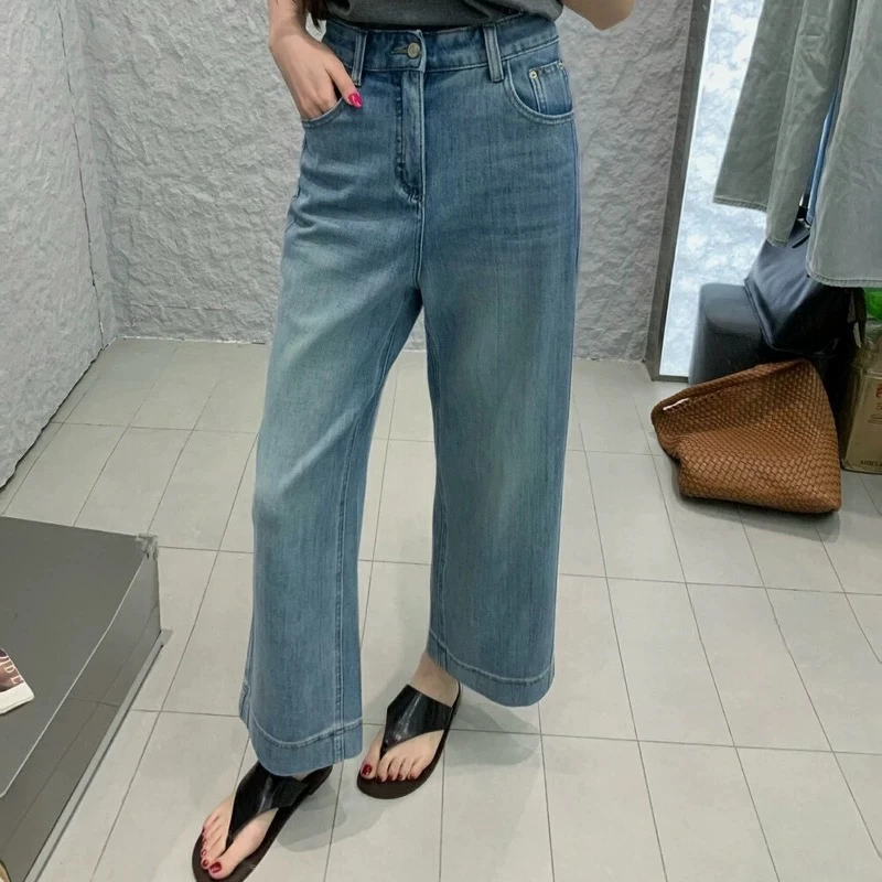 【孤品】新7.8分裤浅蓝色高腰九分直筒牛仔裤女夏季