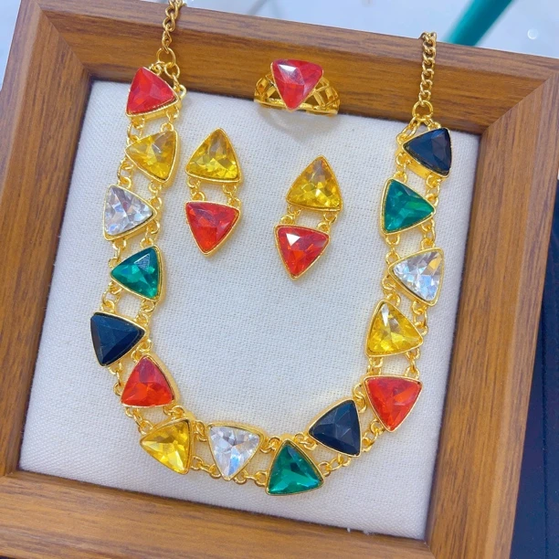 铜合金项链 1744新款三件套首饰耳环项链戒指爆款白搭时尚金色