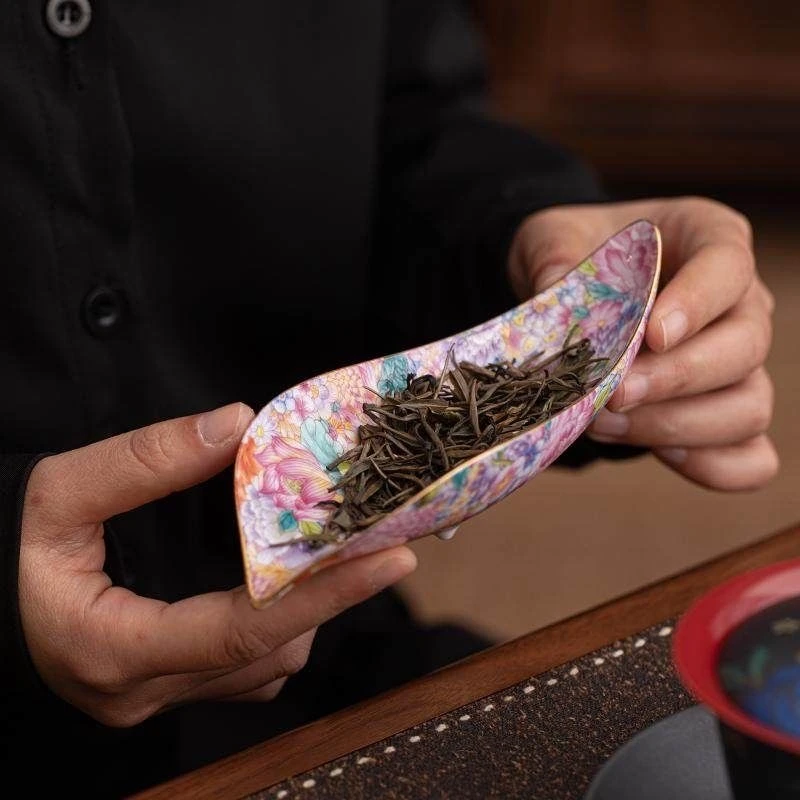 珐琅彩万花茶则赏茶器茶叶分离器茶器摆件居家摆件