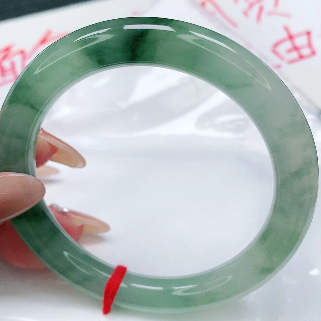 未镶嵌手镯翡翠完美冰底辣绿半山水圆条03