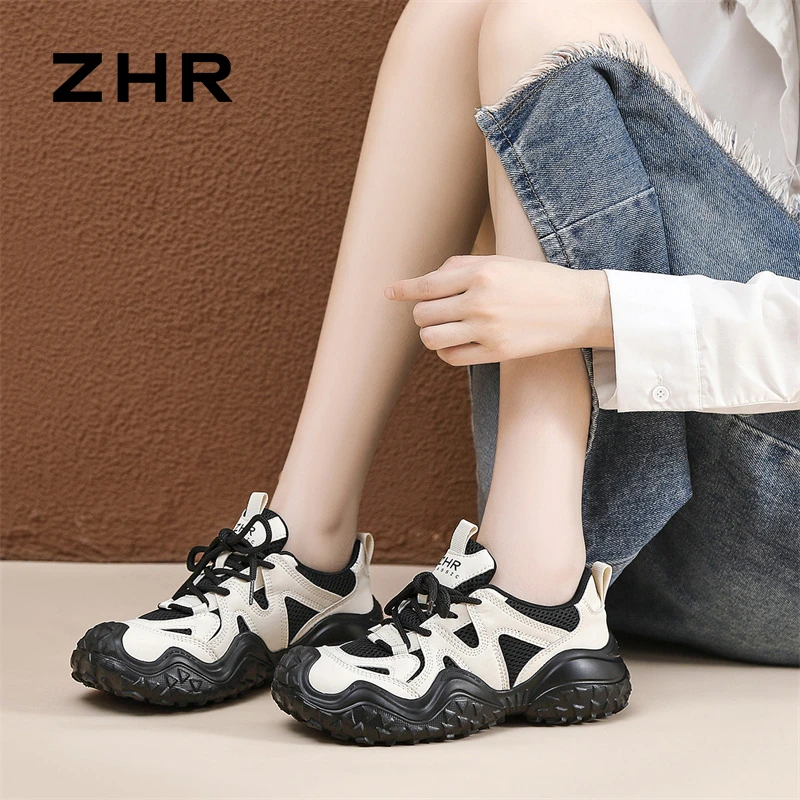 ZHR则则厚底增高老爹鞋女2025春夏季轻便运动网面休闲丑萌登山鞋