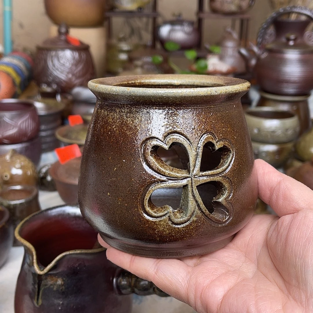 陶高温柴烧镂空香薰蜡烛炉