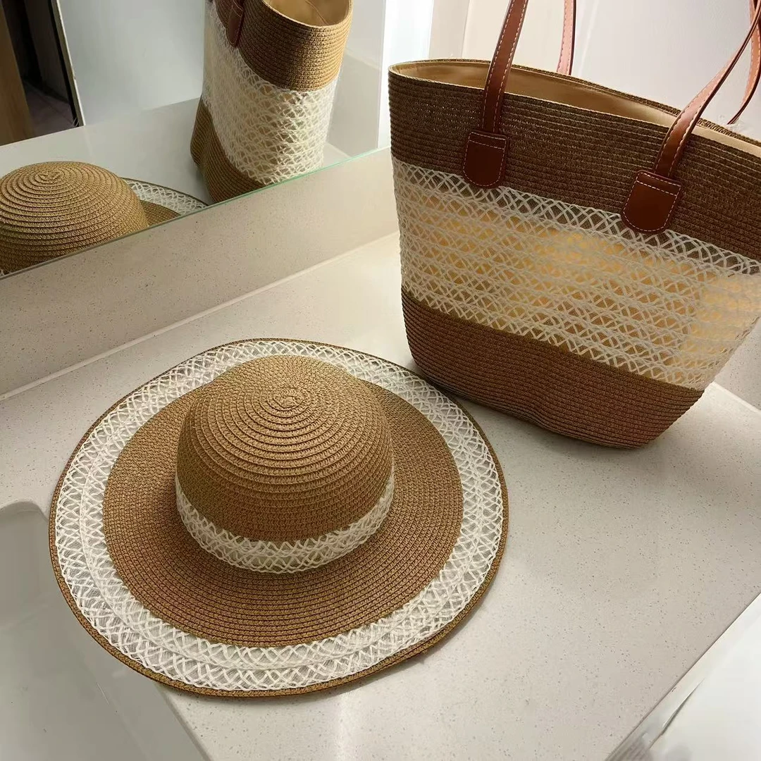 Barbie Siyu 6073 夏季新款大容量编织草包单肩手提包+帽子