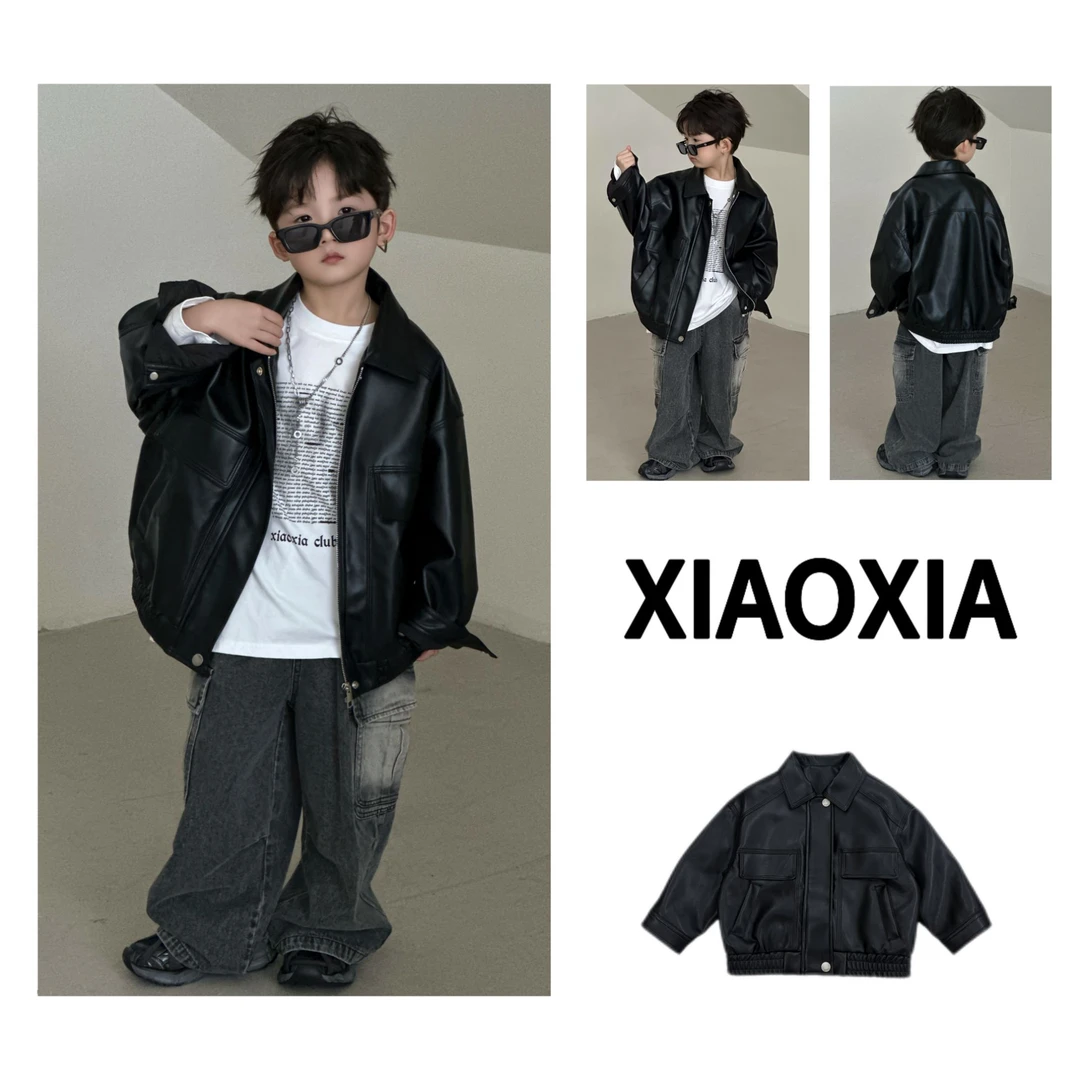 XXJ 2276 黑曜【酷黑皮匣】纯色翻领机车皮衣夹克