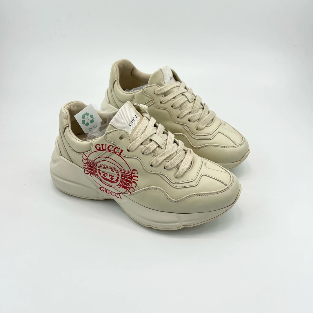 95新 GUCCI/古驰 GUCCI/35.5码/古驰唱片logo米白色老爹鞋/96新