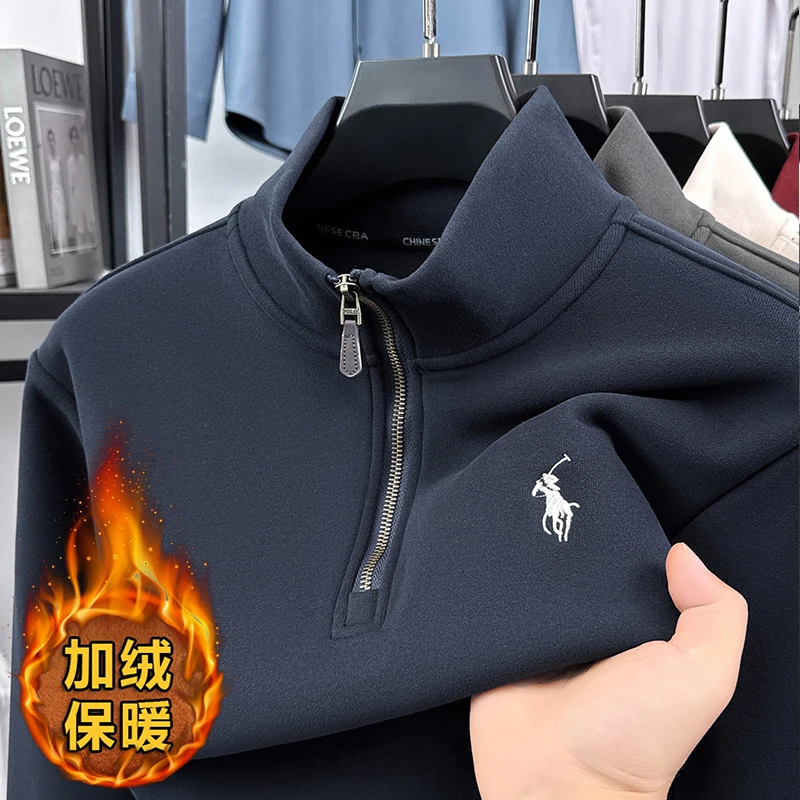 【加绒保暖】双面糯米绒冬季新款刺绣保暖卫衣经典百搭拉链立领上衣