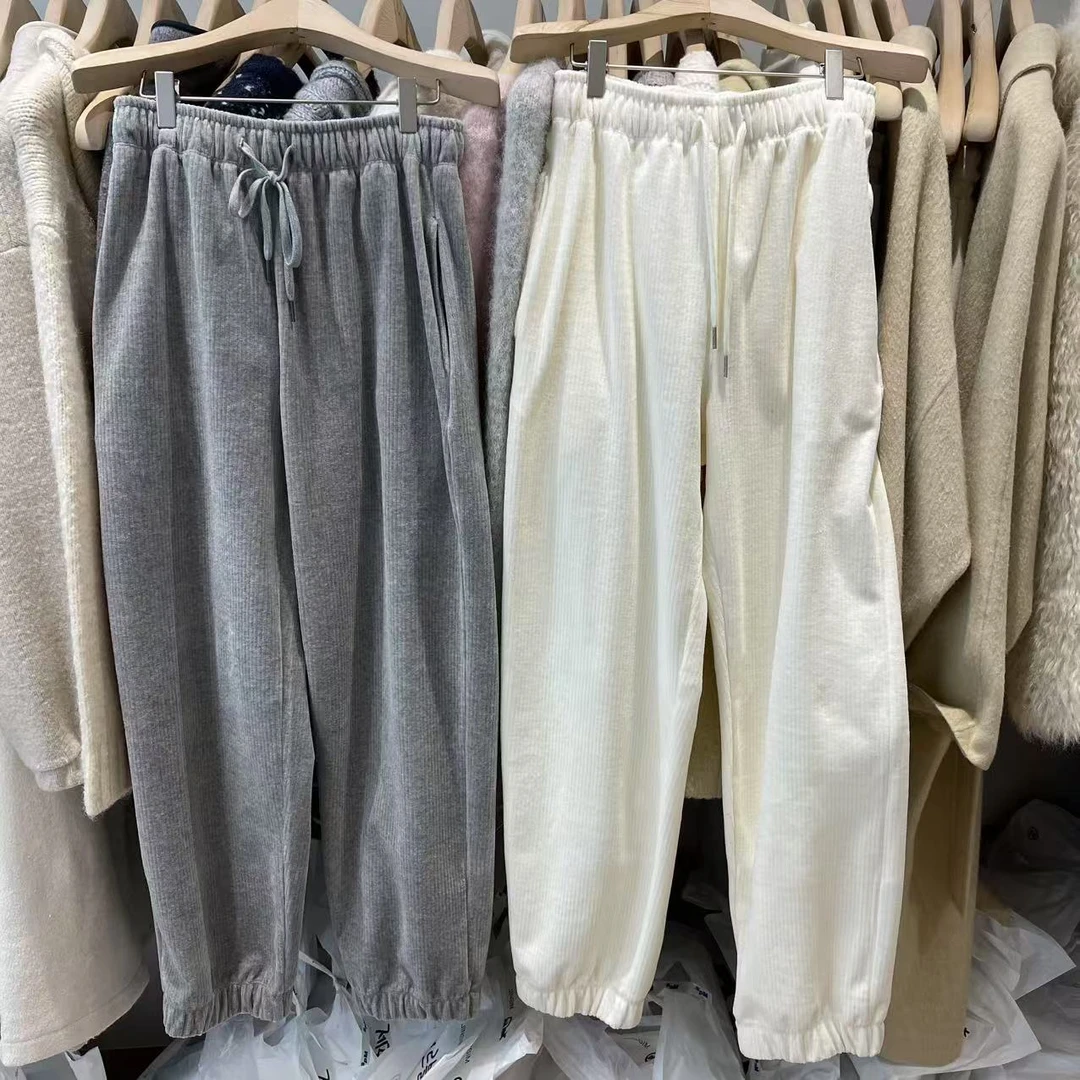 小陈欧尼推荐韩国东大门JINSIM丝绒百搭简约宽松运动裤