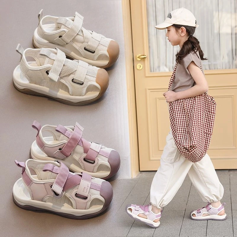 品牌【断码】女童凉鞋夏款2025年新款夏款儿童运动软底沙滩鞋包头中