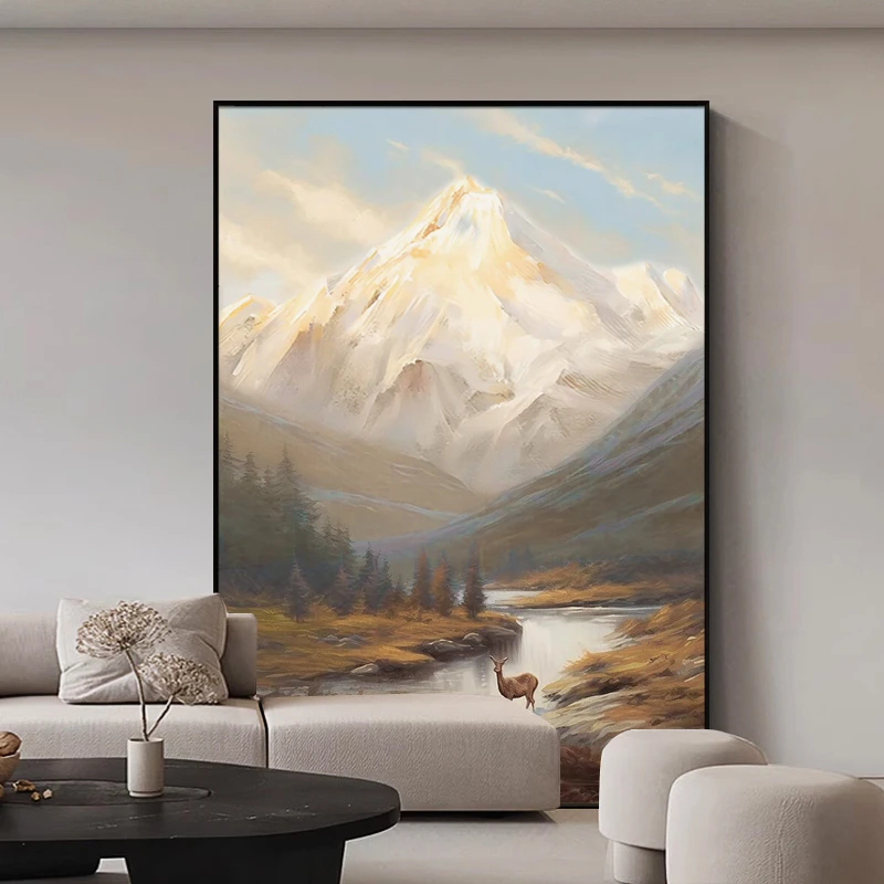 【福禄金山】侘寂风油画客厅背景墙挂画沙发墙装饰画高级感玄关壁画