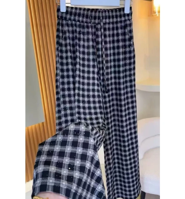 112#奢华烫金弹力千鸟格九分直筒凉凉裤（2XL~5XL 90~160斤）