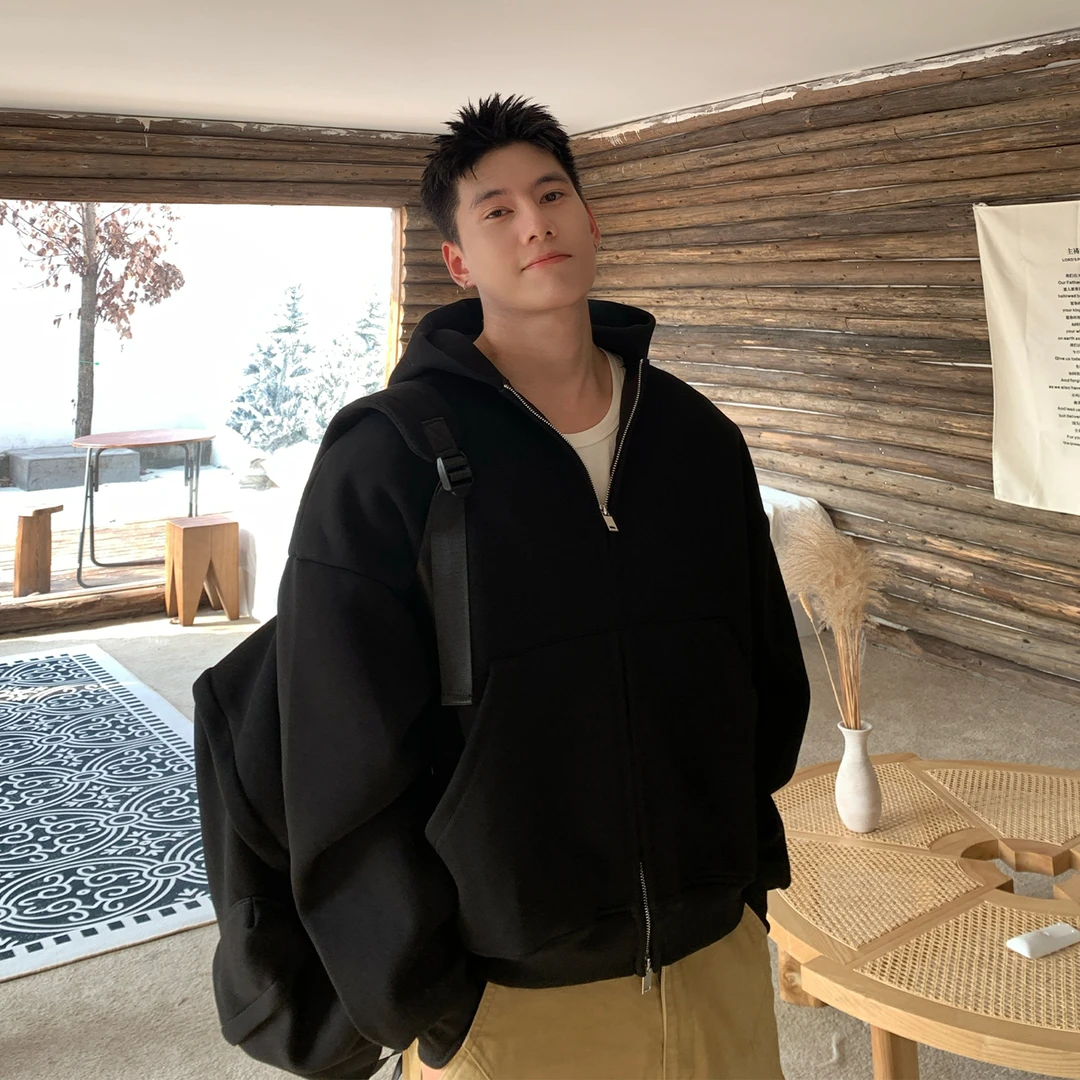 Holocene美式潮牌高街cleanfit重磅开衫卫衣男秋季连帽外套31025