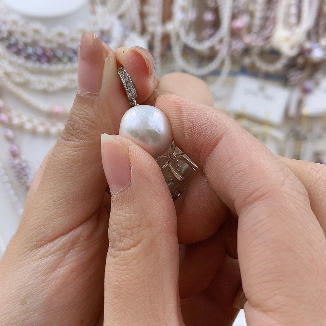 项链银S925镶嵌淡水珍珠小***怂