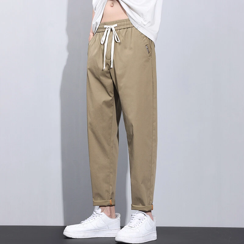 啄木鸟2025新款冰丝薄款九分休闲裤男士宽松小直筒微裤子夏季弹力