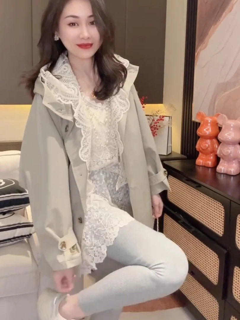 蕾丝拼接 高级款风衣外套