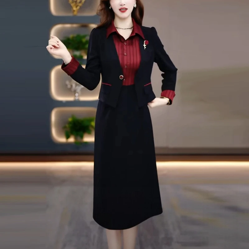 梭织精纺时尚套装裙2025秋季新款长袖修身显瘦气质两件套连衣裙子
