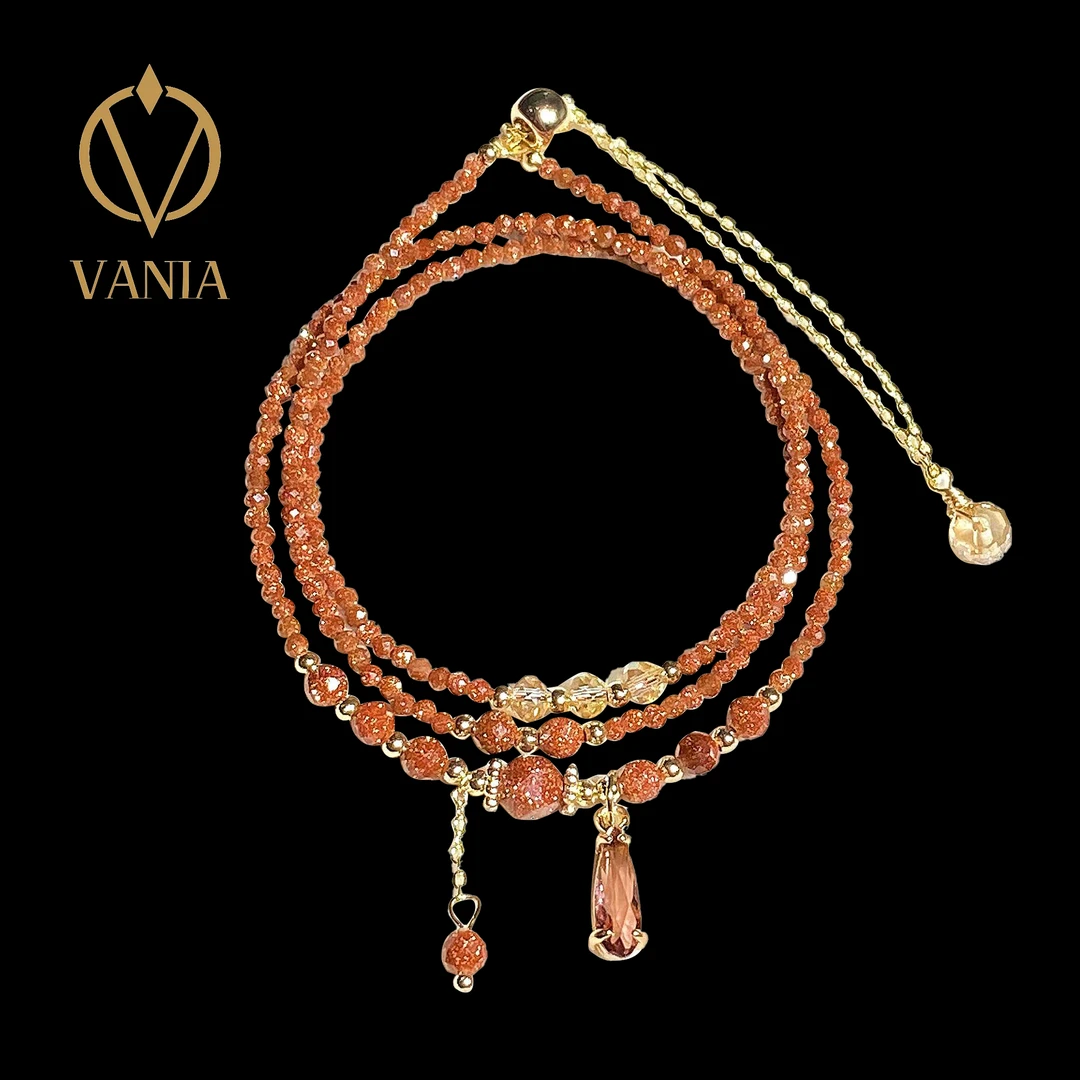 樊尼娅 铜合金手链 许愿/超闪金砂石14K包金多层三圈手串气质手镯