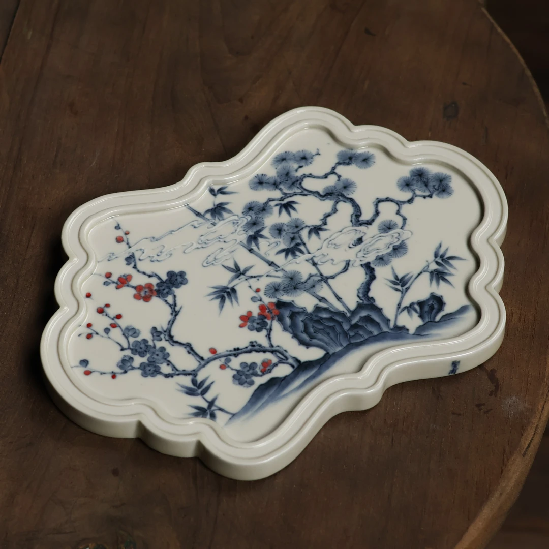 【所谓】松竹梅-聖甫-茶盘青花瓷托盘陶瓷-长22CM宽15CM（聖甫0087）