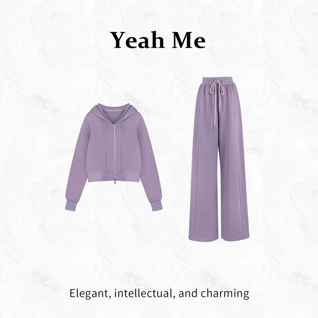 Yeah Me/也觅【紫盐巡痕】秋季新款休闲运动风高级感显瘦裤子套装女