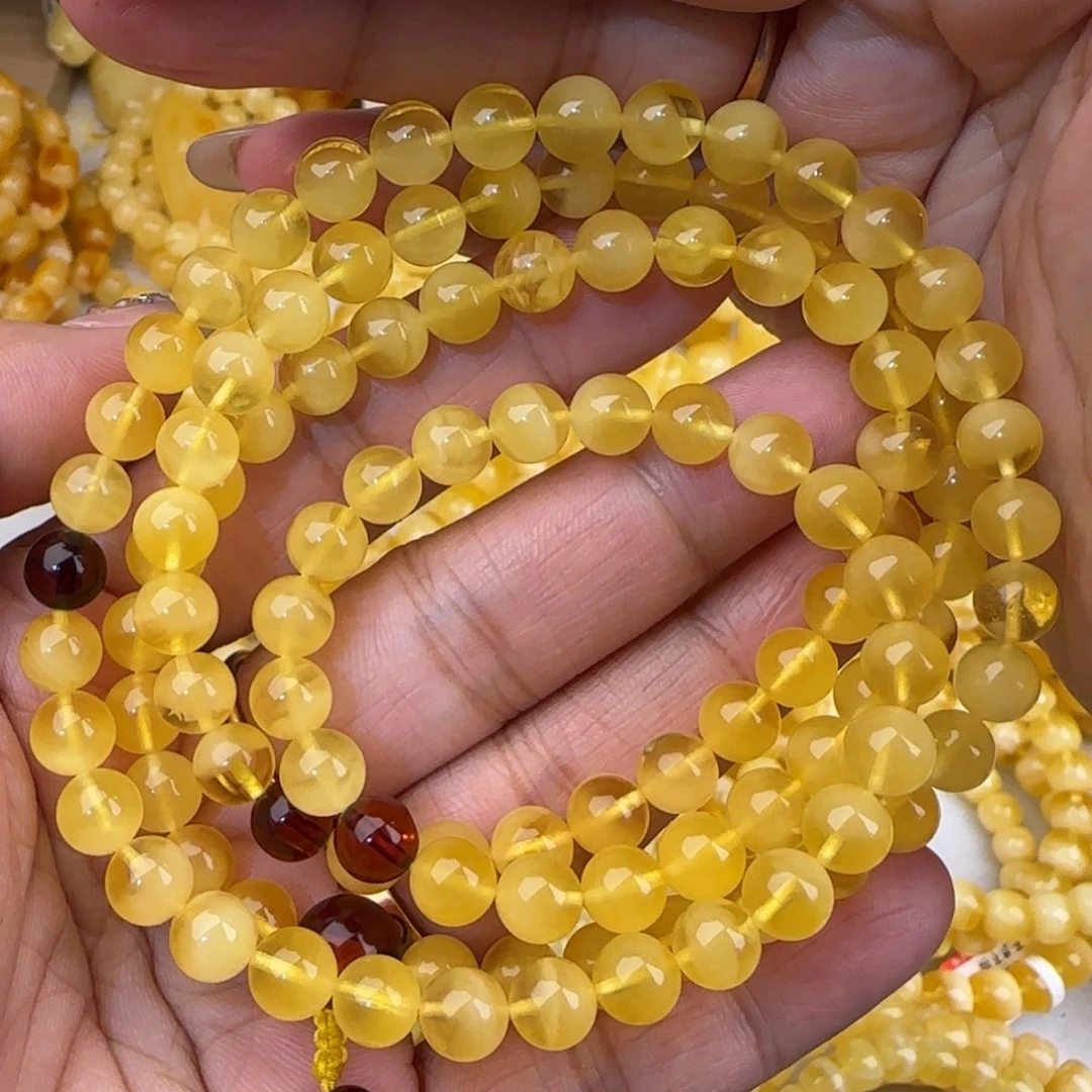 蜜蜡未镶嵌手链金绞蜜佛珠