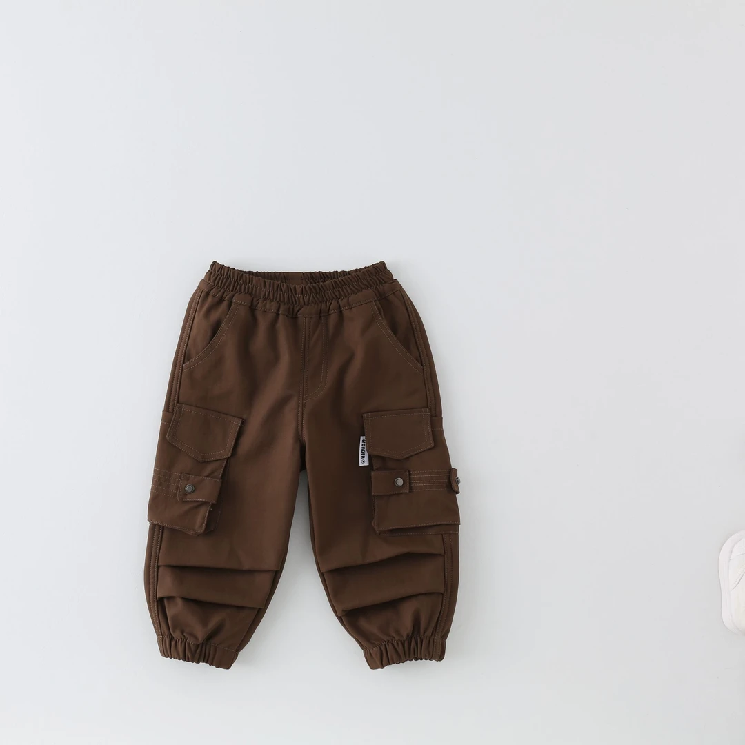 【现货捡漏】儿童工装裤2024男童休闲洋气百搭捏折侧兜裤子