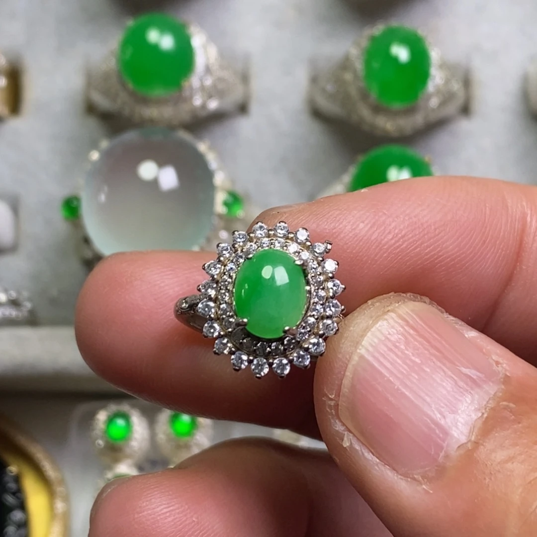 翡翠银S925镶嵌戒指戒指