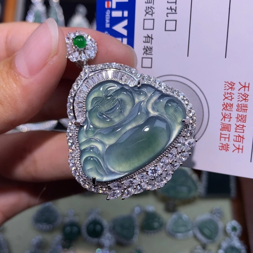 颈饰银S925镶嵌翡翠天然