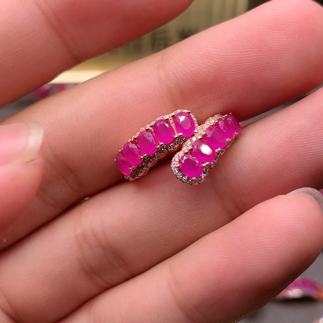 红宝石戒指银S925镶嵌