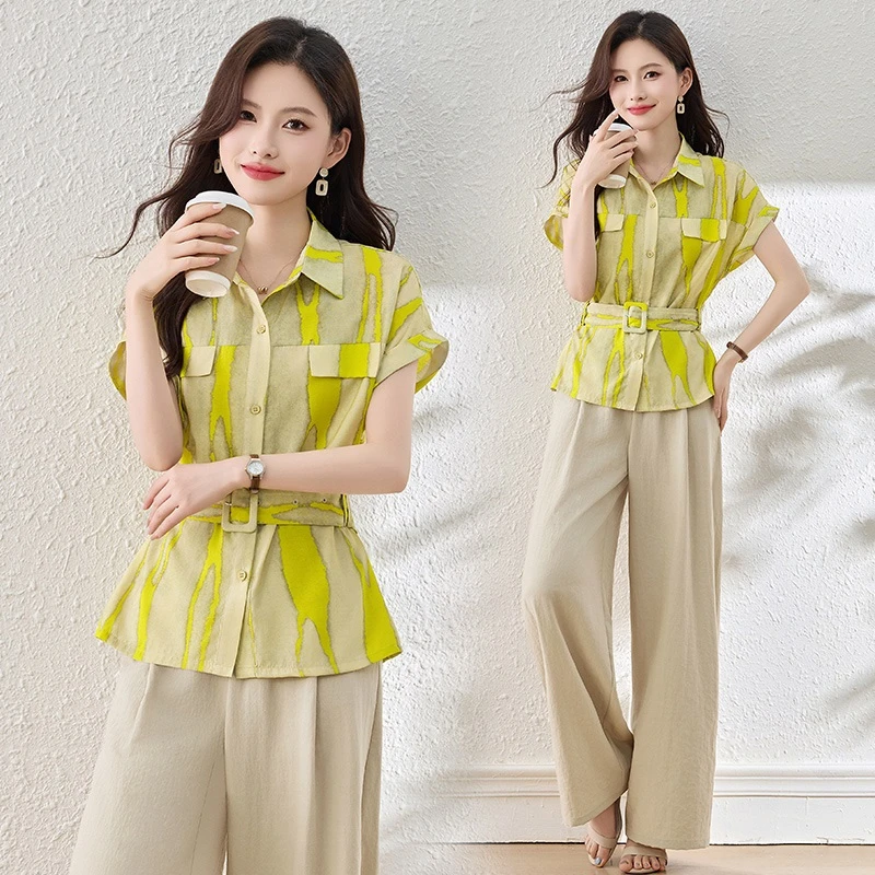 阔腿裤套装女夏季高级感时尚洋气时髦减龄显瘦法式衬衫气质两件套