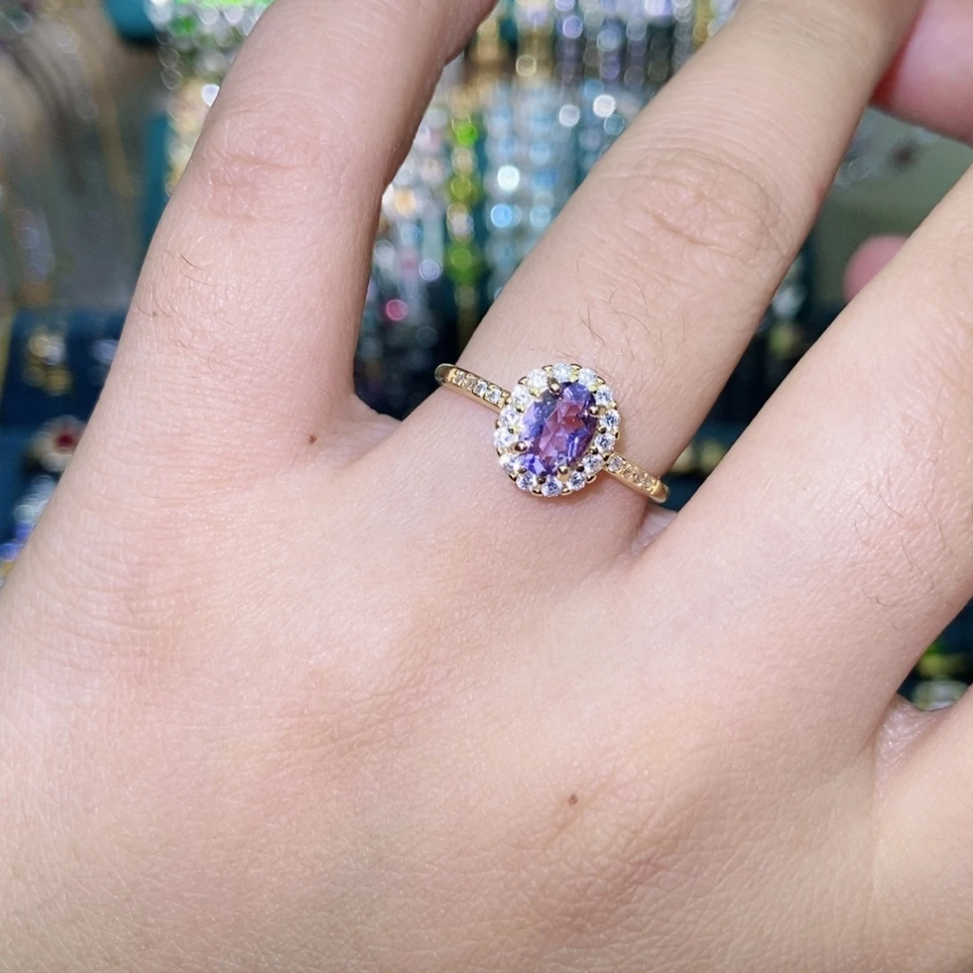 银S925镀金镶嵌紫晶戒指