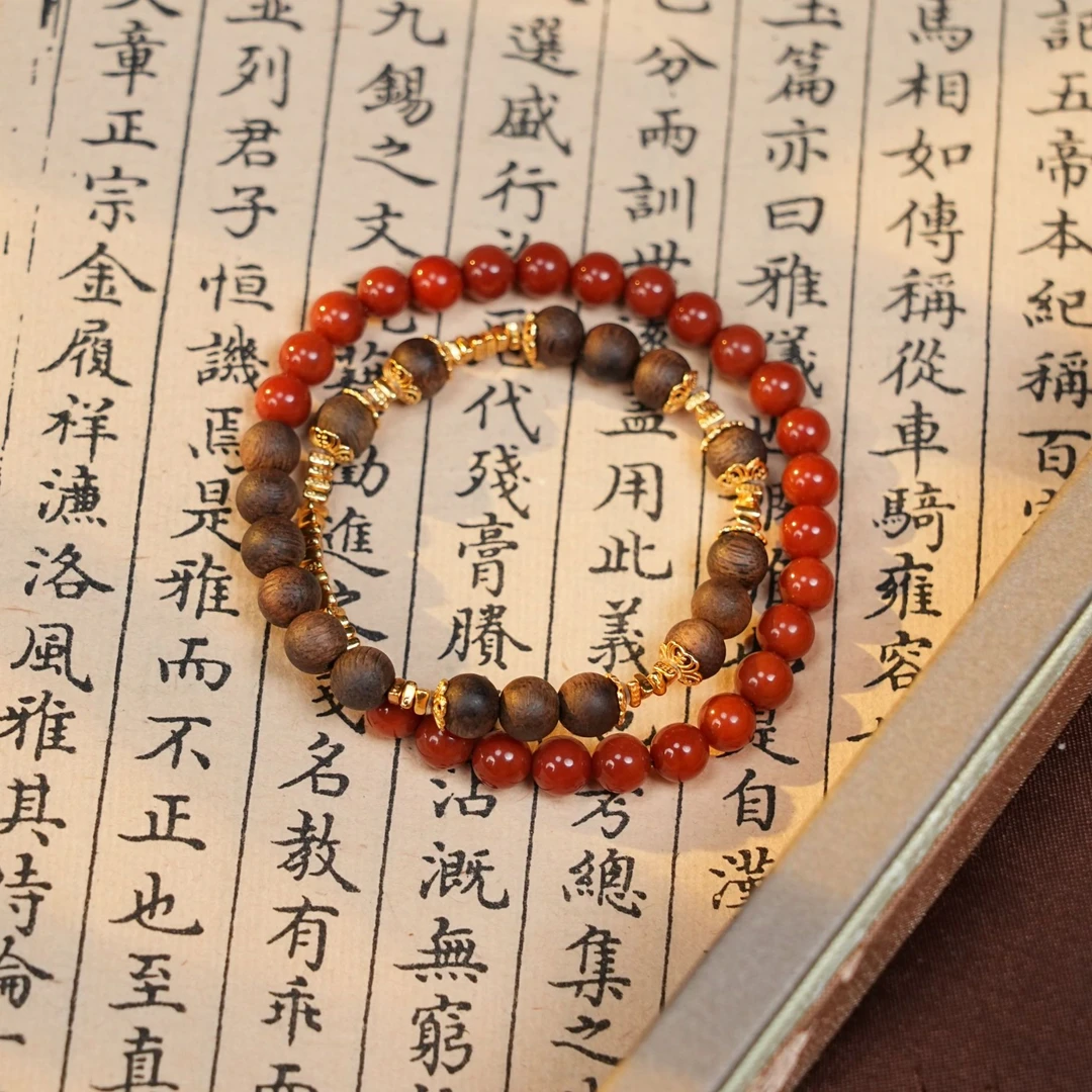 天然沉香碎银子双圈设计款手串