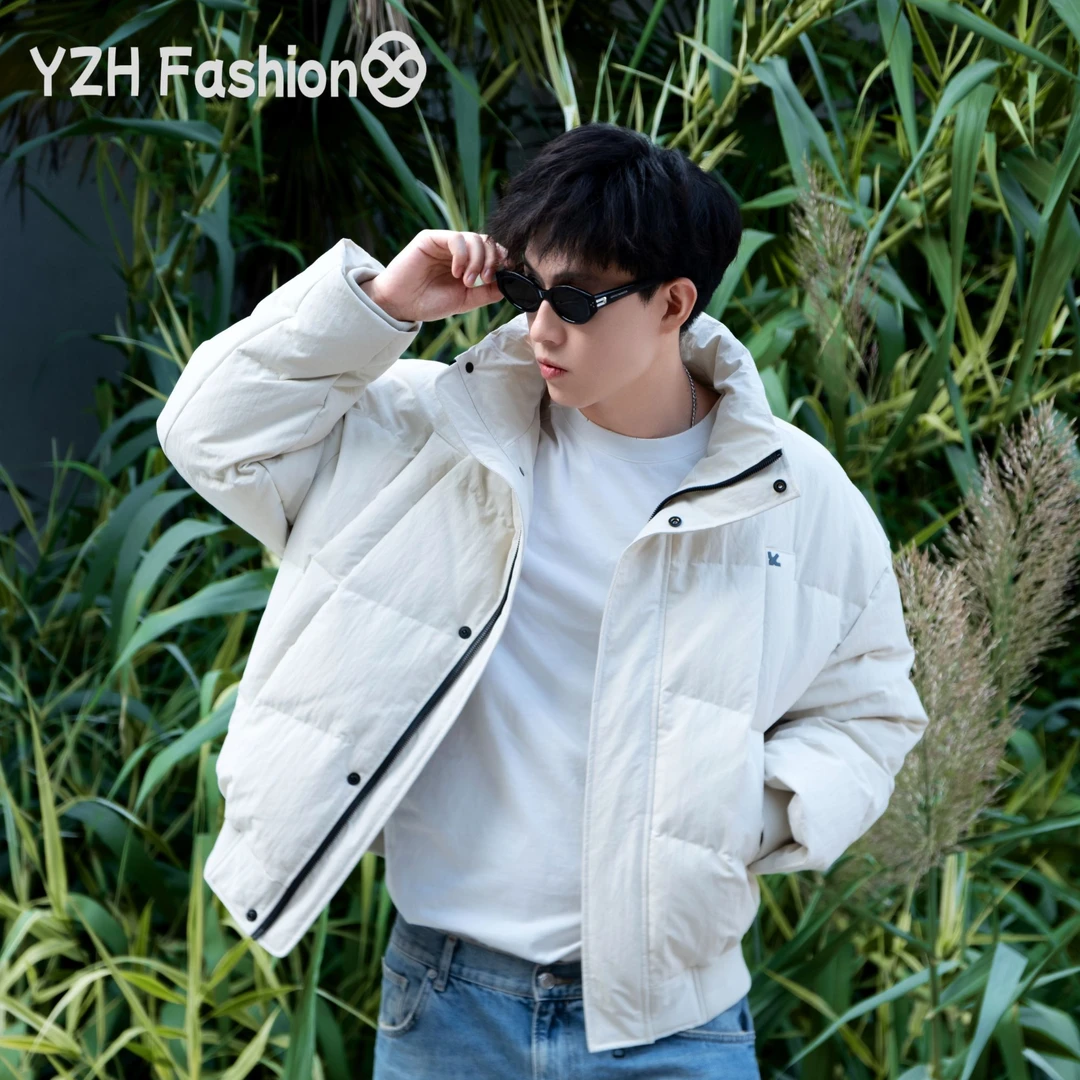 男女同款通勤秋冬户外白鸭绒情侣款百搭潮流宽松立领羽绒服外套