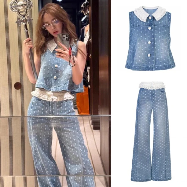 《no退no换默认微瑕》点点蝴蝶结牛仔裤baby同款短裤