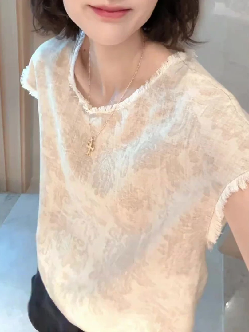 超好看时尚百搭舒适气质优雅名媛上衣女2025夏季圆领无袖透气小衫