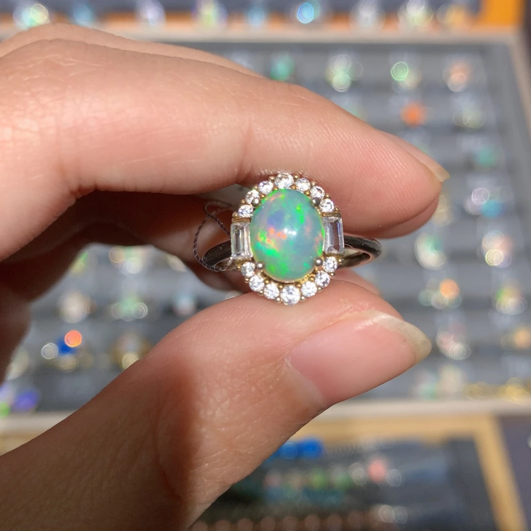 银S925镶嵌欧泊欧泊戒指y