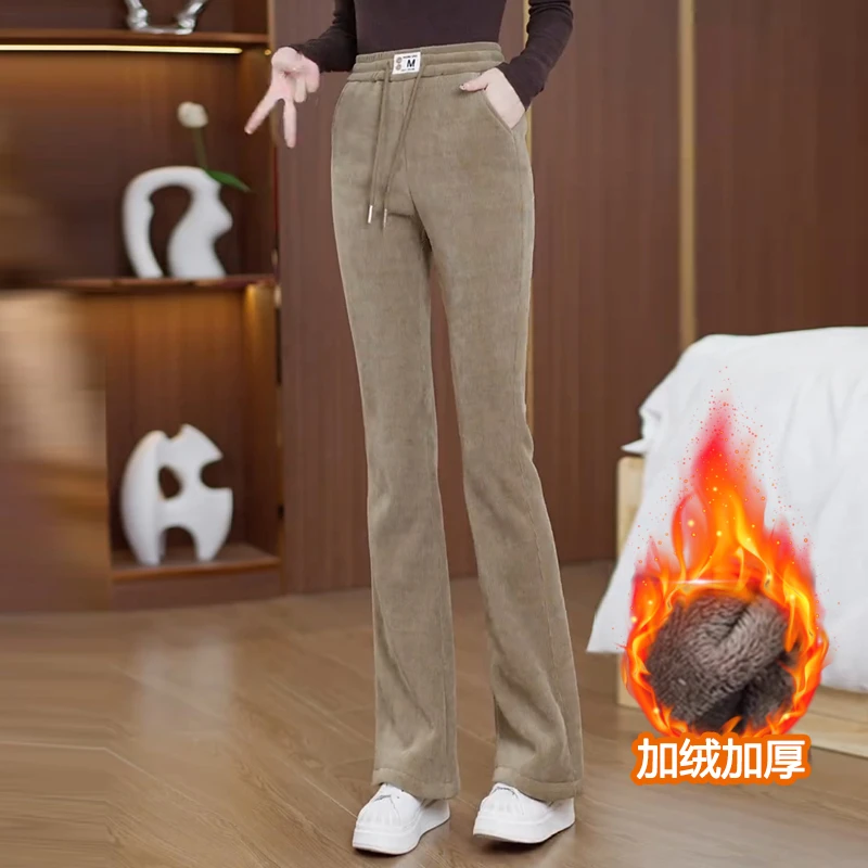 雪尼尔加绒微喇裤女2025秋冬季新款高腰显瘦灯芯绒