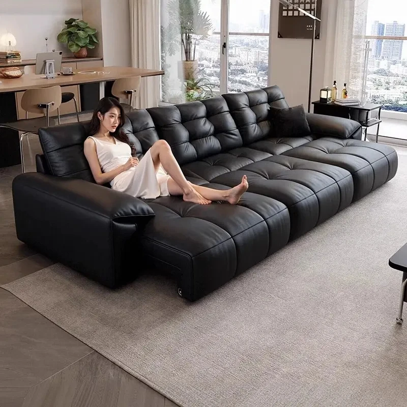 电动功能真皮沙发床客厅头层牛皮意式可伸缩直排头等舱大黑牛沙发