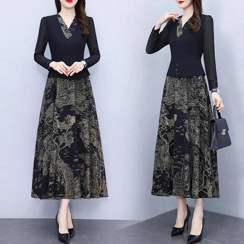 2025春夏季妈妈连衣裙假两件气质贵夫人修身显瘦拼接微弹遮肚洋气